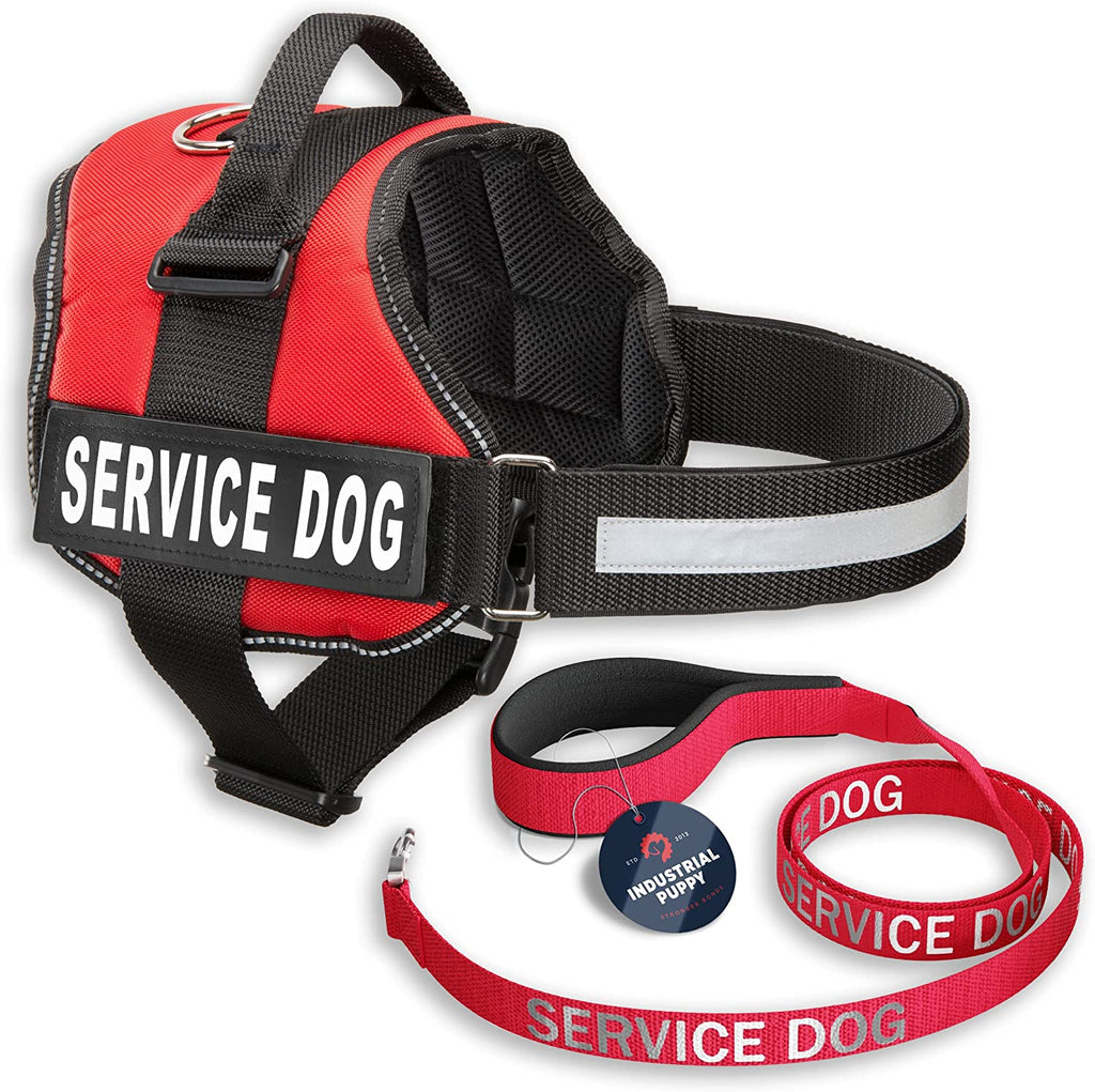 Service Dog Vest with Hook and Loop Straps & Matching Service Dog Leash Set - Harnesses from XXS to XXL - Harness Features Reflective Patch and Comfortable Mesh Design (Red, Medium)