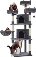 | 68.5In Cat Tree | for Large Cats | Multi-Level Cat Tower with 3 Wide Perches, Large Condo | Stable Pet Play House W/Sisal-Covered Scratching Posts & Board | Dark Gray