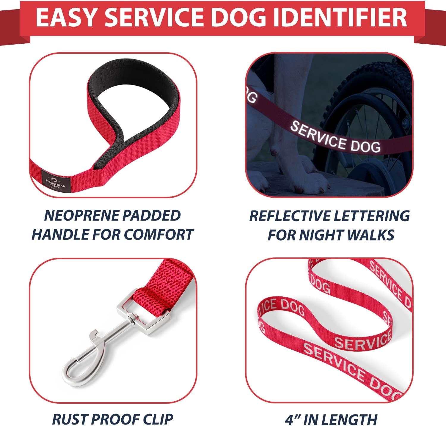 Service Dog Vest with Hook and Loop Straps & Matching Service Dog Leash Set - Harnesses from XXS to XXL - Harness Features Reflective Patch and Comfortable Mesh Design (Red, Medium)