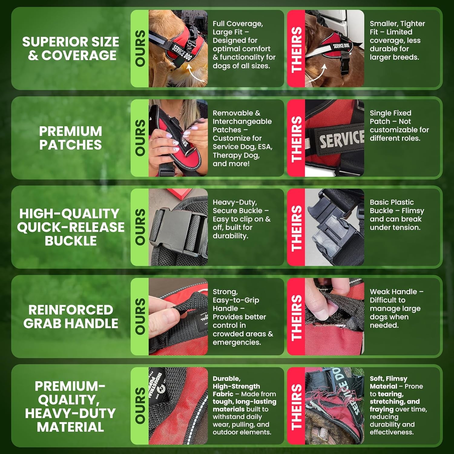 Service Dog Vest with Hook and Loop Straps & Matching Service Dog Leash Set - Harnesses from XXS to XXL - Harness Features Reflective Patch and Comfortable Mesh Design (Red, Medium)